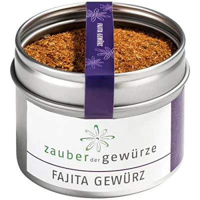 Abbildung von Zauber der Gewürze Fajita Gewürz, Gewürzmischung für mexikanische Fajitas, peppt Fleisch, Burritos, Tacos, Wraps, Tortillas auf, Tex Mex Küche, Top Qualität in wiederverschließbarer Aroma Dose, 70 g