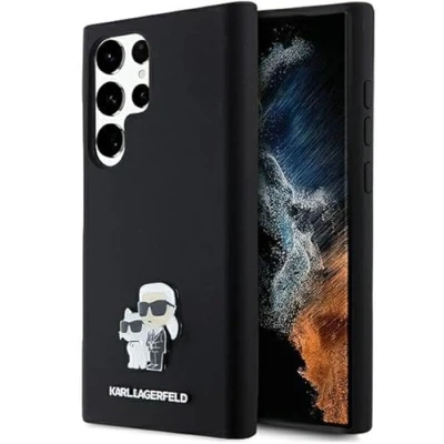 Abbildung von CG Mobile Karl Lagerfeld KLHCS24LSMHKCNPK Hülle für S24 Ultra S928 hardcase Schwarz Silicone Karl&amp;Choupette Metal Pin