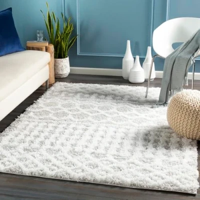 Abbildung von Surya Dubai Shaggy Berber Teppich Flauschiger für Wohnzimmer, Esszimmer, Schlafzimmer, Langflor Hochflor Weiss flauschig groß 160x220 cm, Wohnzimmerteppich in Weiß