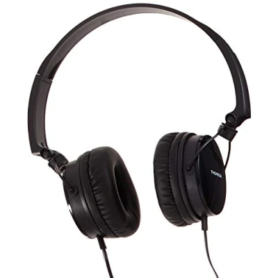 Abbildung von Thomson On Ear Kopfhörer Headset mit flachem Kabel Telefon Funktion HED2207BK