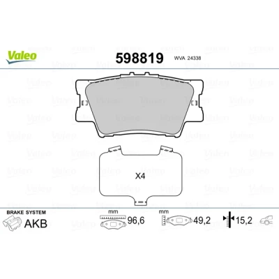 Abbildung von VALEO 598819 Bremsbelagsatz Hinterachse exkl. Verschleißwarnkontakt mit Anti Quietsch Blech TOYOTA: RAV4 IV SUV, III Camry VI Limousine