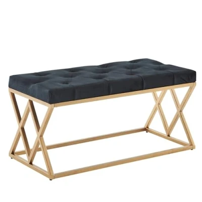 Abbildung von FineBuy Sitzbank Samt Schwarz 90x46x44 cm Flur Polsterbank mit Metallgestell, Bettbank Schlafzimmer Chesterfield Design, Flurbank Garderobenbank Modern