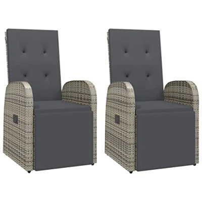 Abbildung von vidaXL 2 x Liegestühle mit Kissen Terrassenmöbel Gartensitz Relaxsessel Outdoor Lounge Stuhl Grau Poly Rattan