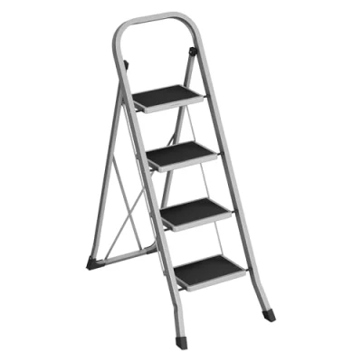 Abbildung von SONGMICS Trittleiter, Leiter mit 4 Stufen, Klapptritt, Klappsicherung, einfach zu verstauen, bis 150 kg belastbar, taubengrau GSL004G01