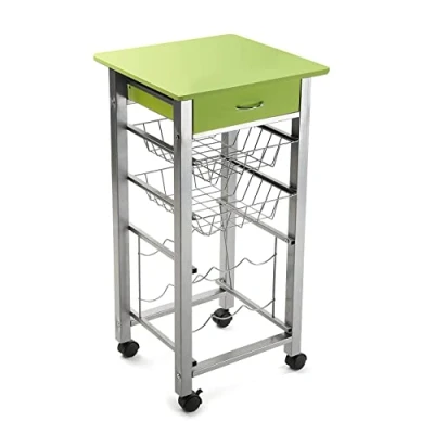 Abbildung von Versa Leicester Küchenwagen mit Rädern, Schubladen und Flaschenregal, Gemüsehändler, Küchenablage, Maßnahmen (H x L B) 82 40 cm, Holz Metall, Farbe: Grün