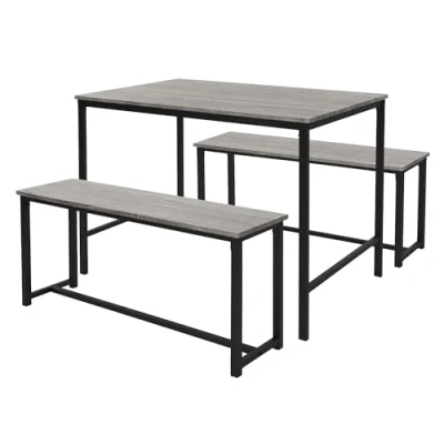 Abbildung von ML Design Esstisch Set 3 teilig, Eiche Grau, Esszimmer mit Tisch und 2 Bänken, Essgruppe für 4 Personen, Sitzgruppe Küchentisch Metallrahmen, Bartisch Set, Esszimmergruppe Küche