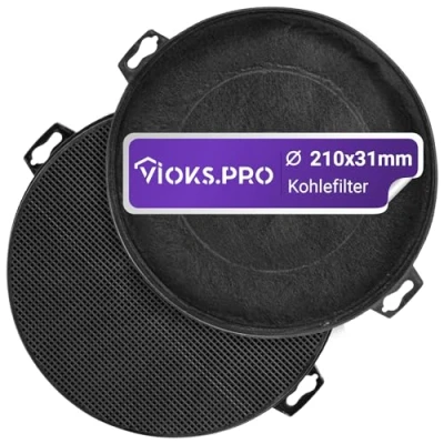 Abbildung von Viоks.pro 2x Aktivkohlefilter Kohlefilter für Dunstabzugshauben 210mm Ersatz Bosch 00353121 DHZ5140 AEG 9029793719 Whirlpool 484000008579 481281718524 Dunstabzug Filter Abzugshaube Rund