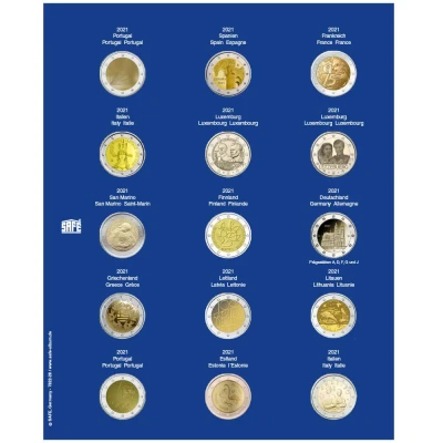 Abbildung von Safe, TOPset, Nachtrag 2 Euro Münzen ohne Kapseln 2021 Blatt 28 Transp/blauem Vordruckblatt Abm: 185x230 mm. pro Stk.