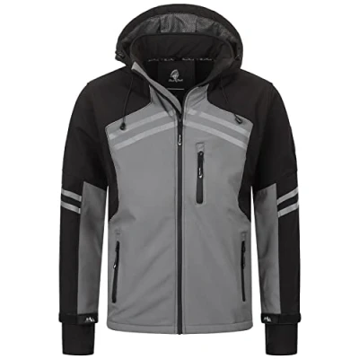 Abbildung von Rock Creek Herren Softshell Jacke Outdoor Windbreaker Übergangsjacke Anorak Kapuze Regenjacke Winterjacke Herrenjacke Jacket H 285 Grau 4XL