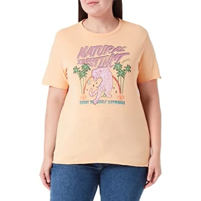 Abbildung von ONLY Women&#039;s ONLLUCY REG S/S Palm Tiger TOP Box JRS T Shirt, Orange Chiffon/Print:Natural, S