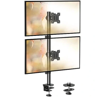 Abbildung von ELIVED Vertical Monitor Halterung 2 Monitore, 80cm Stange für 13 32 Zoll Monitore bis zu 8kg, Dualer Monitorständer Stack Bildschirmhalterung, Höhenverstellbar, Schwenkbar, Neigbar, EV4012