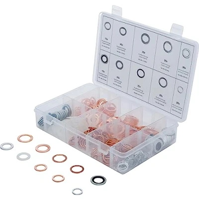 Abbildung von BGS 85225 Dichtring Sortiment Kupfer, Aluminium, Nylon 250 tlg. inkl. Sortimentskasten Dichtringe Unterlegscheiben