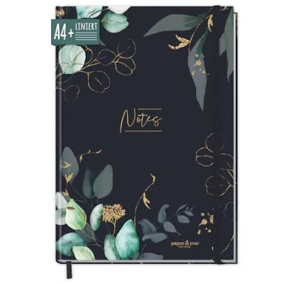 Abbildung von paper&amp;you® Notizbuch liniert A4+ mit Gummiband &quot;Mondscheinblüten&quot; 156 Seiten, 78 Blatt liniertes Notebook, Bullet Journal, Skizzenbuch, Tagebuch nachhaltig &amp; klimafreundlich