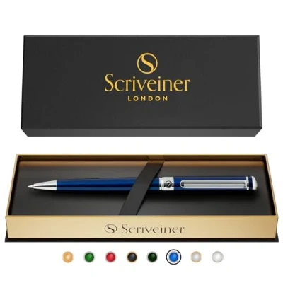 Abbildung von Scriveiner Kugelschreiber Midnight Blue Hochwertiger Design in Mitternachtsblau mit Chromveredelung, schwarze Schmidt Ersatzmine, Professionelle