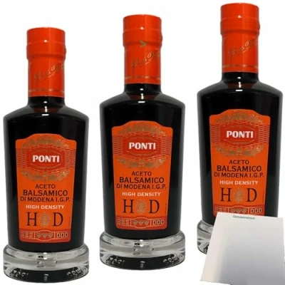 Abbildung von Ponti Aceto Balsamico di Modena IGP Alta Densita HD 3er Pack (3x250ml Flasche) + usy Block