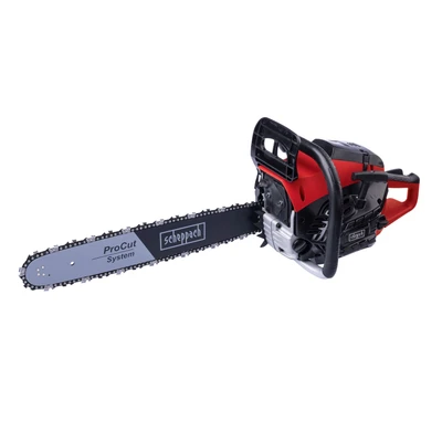 Abbildung von Scheppach Benzin Kettensäge PCS46 mit 45cm Schwertlänge &amp; Easy Start 2 Takt Motor 2,4PS Leistung 43cmØ Schnittstärke 22 m/s Schnittgeschwindigkeit 46cm3 Hubraum autom. Kettenschmierung