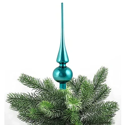Abbildung von JACK Christbaumspitze Echt Glas 26 x 6 cm Matt Glanz Weihnachtsbaum Spitze Baumspitze Christbaumschmuck Deko, Farbe:Turquoise