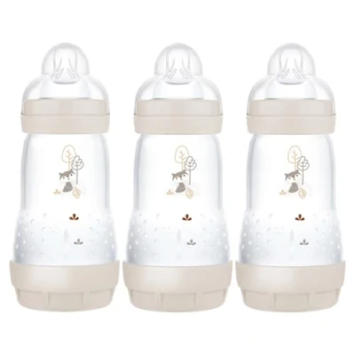 Abbildung von MAM Easy Start Self Sterilising Anti Colic Bottle Pack of 3 (3 x 260 ml), Baby Bottles with Medium Flow Teats, Essentials for Feeding, Ivory (Designs May Vary)