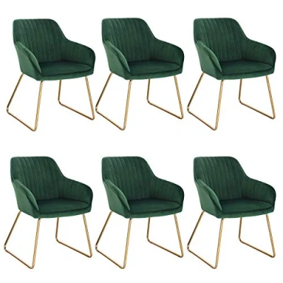 Abbildung von WOLTU Esszimmerstühle 6er Set Küchenstühle Wohnzimmerstühle Polsterstühle Sessel, Armlehnstühle mit Rückenlehne, für Esszimmer, Küche, Wohnzimmer, Samt, Gold Metallbeine, Dunkelgrün, BH246dgn 6