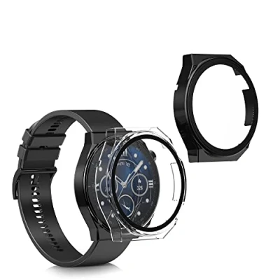 Abbildung von kwmobile 2X Cover kompatibel mit Huawei Watch GT3 Pro (46mm) Hülle Fullbody Fitnesstracker Case Set aus Glas Schwarz Transparent