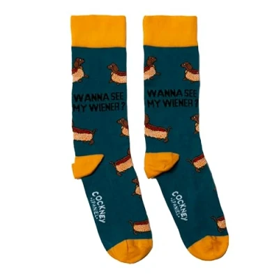 Abbildung von Cockney Spaniel Freizeitsocken Dackel Socken Lustige Männersocken Hotdog Strümpfe in 39 46 im Paar