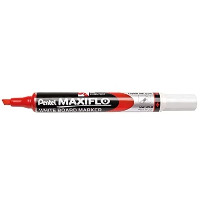 Abbildung von Pentel Maxiflo Marker, trocken abwischbar, schmal, Keilspitze, Rot, 12 Stück