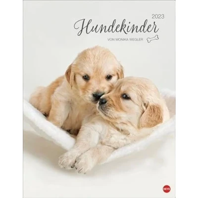 Abbildung von Hundekinder Posterkalender 2023 von Monika Wegler. Welpen Fotos zum Dahinschmelzen in einem großen Wandkalender. mit Hundeporträts für alle Fans der Fellnasen.
