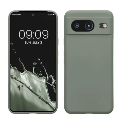 Abbildung von kwmobile Slim Case kompatibel mit Google Pixel 8 Hülle Handyhülle aus Silikon in Graugrün