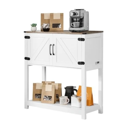 Abbildung von VEVOR Kaffeebarschrank 3 stufiger Kaffeebartisch mit Magnettüren Braun/Weiß