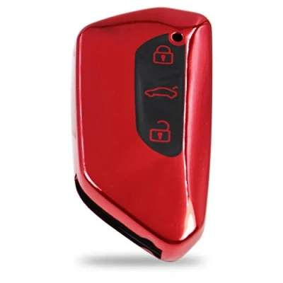 Abbildung von Autoschlüssel Hülle für 3 Tasten Auto Schlüssel TPU Schutzhülle Chrom Hochglanz Schlüsselhülle Cover Kfz Zubehör VF (Chrom Rot)
