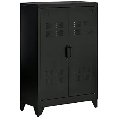 Abbildung von HOMCOM Highboard Metallschrank (Set, 1 St., Sideboard), mit Lamellentüren verstellbaren Einlegeböden