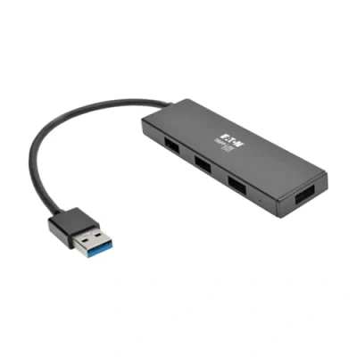 Abbildung von Eaton 4 Port Portable Ultra Slim USB 3,0 Hub, Super Speed 5 Gigabit pro Sekunde Datenübertragung, eingebautes Kabel, bis zu 1,5 A Aufladung (U360 004 SLIM)