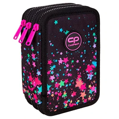 Abbildung von CoolPack Mäppchen Federtasche XXL 3 Fach Schulstiftetui, dreifaches Federmäppchen 44 teilig gefüllte Schüleretui stöckig Motiv: Galaxy,Sterne,Schwarz,E67589