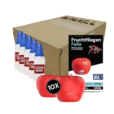 Abbildung von Novokill Fruchtfliegenfalle Set 5x Lockstoff 30ml + 10x Fallen Effektive Obstfliegenfalle für Küche &amp; Gastronomie Fruchtfliegen bekämpfen Falle mit langanhaltender Wirkung Wiederverwendbar