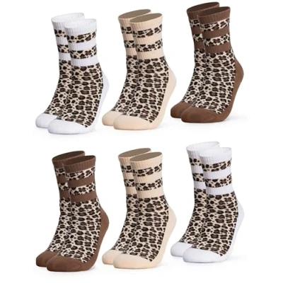 Abbildung von Occulto Damen Leoparden Muster Tennis Socken 6er Pack (Modell: Nala) Braun Mix 35 38