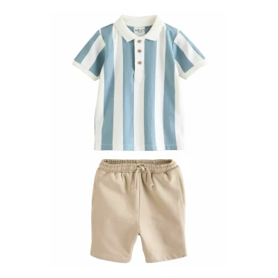 Abbildung von Next Regular FIT Short Sleeve Textured AND SET Shorts für Kinder, Größe: 86, Blue tan