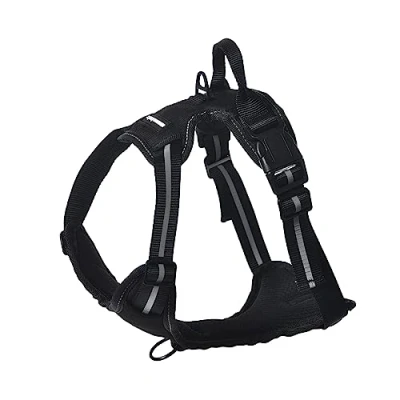 Abbildung von Amazon Basics Anti Zieh Hundegeschirr, verstellbar, weich gepolstert, mit reflektierenden Streifen, Schwarz, Größe Mittel