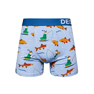 Abbildung von Dedoles Boxershorts Herren &amp; Jungen Unterwäsche Trunks Baumwolle lustige Designs Dinosaurier Hamster Spiele Maulwurf Geschenk, Farbe Blau, Motiv Fischerei Unterhose, Gr. L