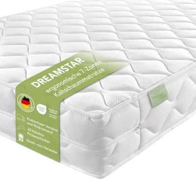 Abbildung von DREAMSTAR Ergo Flex Duo I orthopädische7 Zonen Kaltschaummatratze mit Testurteil GUT (1,9) 16 cm hoch Öko Tex Zertifiziert Härtegrad 2 und 3 (H2 &amp; H3) Made in EU 90 x 190