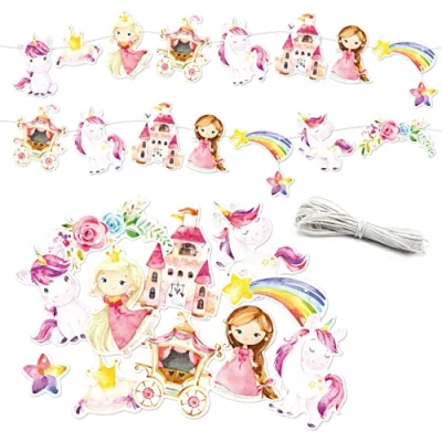 Abbildung von Papierdrachen Girlande Geburtstag Einhorn Deko für Kindergeburtstag 10 m Partygirlande deine Feier Mädchen und Jungen Party Geburtstagsdeko Set 2