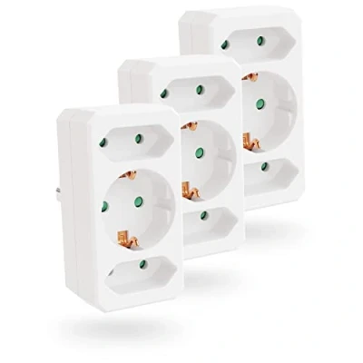 Abbildung von greate. 3x 3fach Steckdosenadapter bis 3500W, 3er Mehrfachsteckdose ohne Kabel 3 fach (Erhöhter Berührungsschutz)