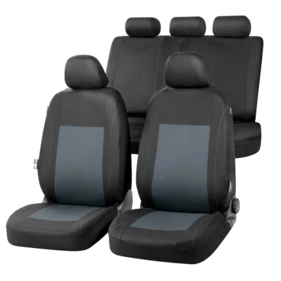 Abbildung von Walser Auto Sitzbezug Sandray Komplettset, Universal PKW Sitzbezüge 4 teilig, Schonbezüge, 2 Vordersitzbezüge, 1 Rücksitzbezug grau schwarz