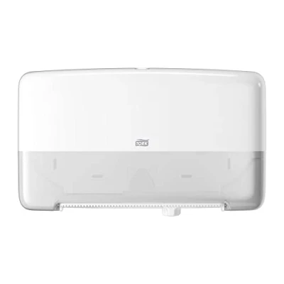 Abbildung von Tork 555500 Doppelrollenspender für Mini Jumbo Toilettenpapier T2 in Weiß / Hygienischer Toilettenpapierspender im Elevation Design Hohe Kapazität