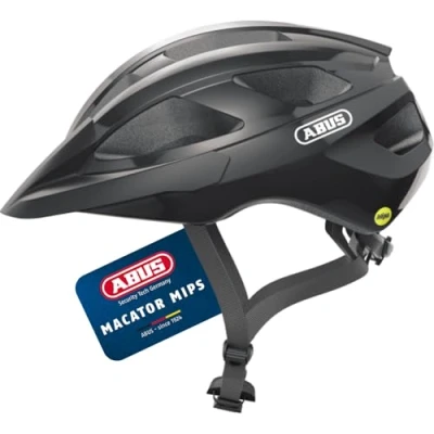 Abbildung von ABUS Rennradhelm Macator MIPS Fahrradhelm für Einsteiger mit Schirm geeignet Zopfträger Damen und Herren Schwarz Glänzend, Größe M, M (52 58 cm)