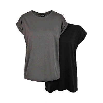 Abbildung von Urban Classics Extended Shoulder 2PACK Tshirt basic, Damen, Größe: Small, Darkshadow black
