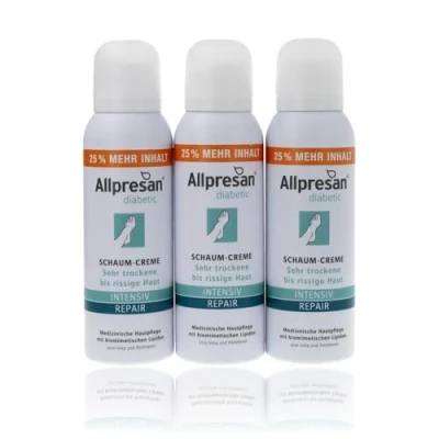 Abbildung von Allpresan diabetic INTENSIV + REPAIR mit Urea Schaum Creme bei Diabetes mellitus für sehr trockene bis rissige Fußhaut 125ml (3er Pack)