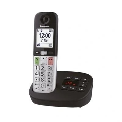 Abbildung von Panasonic KX TGU430EXB Digitales Schnurlostelefon mit Anrufbeantworter, verstärkter Lautstärke, Basiseinheit und 1 Kopfhörer, LCD Display, Taschenlampe, kompatibel Kopfhörern, Schwarz Silber