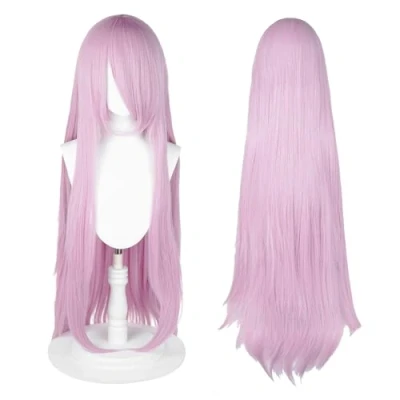 Abbildung von 100cm lange Perücke, universelle Anime Kostüm Cosplay perfekt für Party, täglichen Gebrauch, Festivals und Halloween, ideal TV, Film, Charakter (Pastellrosa)