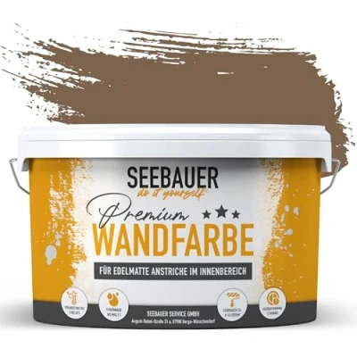 Abbildung von SEEBAUER diy Wandfarbe Braun 10L für Innen (No. 642 Pure Earth) Edelmatte dunkelbraune Innenfarbe Brauntöne sehr hohe Deckkraft Matt, Abwaschbar und Tropffrei