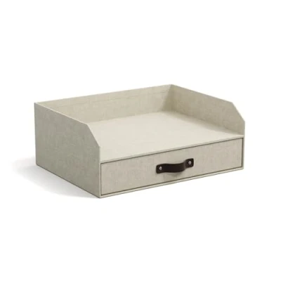 Abbildung von Bigso Box of Sweden WALTER Briefablage mit integrierter Schublade praktische Ablagefläche für Briefe, Dokumente usw. Ordnungssystem aus Faserplatte Papier in Leinenoptik beige